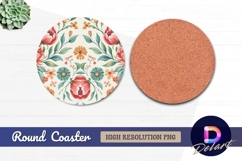 Floral watercolor pattern for Round Coaster PNG Product Image 1