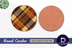 Brown orange plaid circle Round Coaster PNG Product Image 1