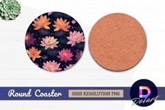 Colorful lotus flowers with night sky Round Coaster PNG Product Image 1