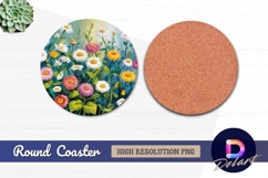 Colorful daisies field floral Round Coaster PNG Product Image 1