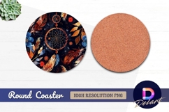 Dreamcatcher floral dark background Round Coaster PNG Product Image 1