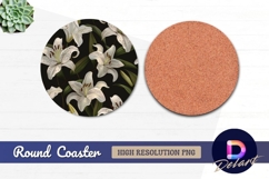 White lilies floral pattern Round Coaster PNG Product Image 1