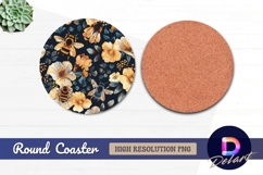 Bees and flowers round coaster design png Product Image 1