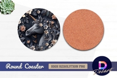 Floral unicorn illustration Round Coaster PNG Product Image 1