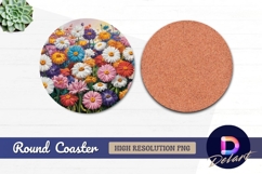 Colorful daisy meadow illustration Round Coaster PNG Product Image 1