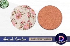 Floral round coaster on rustic wood Round Coaster PNG Product Image 1