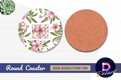 Watercolor floral with gift Round Coaster PNG Product Image 1