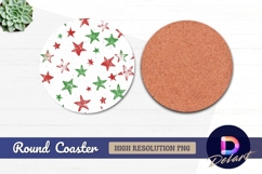 Red green star pattern Round Coaster PNG Product Image 1
