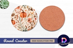 Autumnal pumpkin and floral round coaster png Product Image 1
