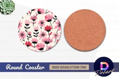 Pink and red flower pattern Round Coaster PNG Product Image 1