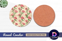 Pink carnation floral pattern Round Coaster PNG Product Image 1