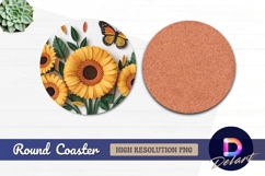 Sunflowers and butterfly paper art Round Coaster PNG Product Image 1