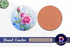 Watercolor pink roses Round Coaster PNG Product Image 1