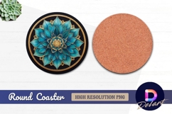 Teal and gold flower mandala Round Coaster PNG Product Image 1