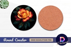 Golden and red rose flower on black Round Coaster PNG Product Image 1