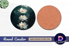 Lotus flowers glowing water lilies Round Coaster PNG Product Image 1