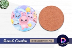 Cute pastel bunnies and stars Round Coaster PNG Product Image 1