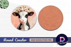 Cute cow with flower crown Round Coaster PNG Product Image 1
