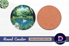 Swan on pond Round Coaster PNG Product Image 1
