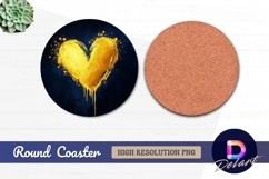 Golden brush stroke heart round coaster png Product Image 1