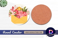 Floral envelope with hearts Round Coaster PNG Product Image 1
