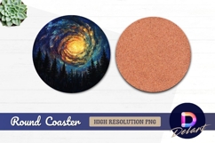 Dreamy galaxy over forest round coaster png Product Image 1