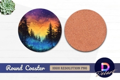Painted forest night sky Round Coaster PNG Product Image 1