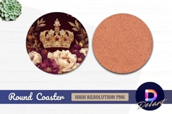 Golden crown with flowers Round Coaster PNG Product Image 1