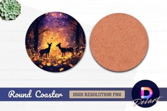 Round coaster png deer in magical Round Coaster PNG Product Image 1
