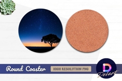 Tree silhouette under starry night Round Coaster PNG Product Image 1