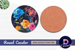 Colorful roses palette knife oil painting Round Coaster PNG Product Image 1