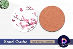 Cherry blossom branches with butterflies Round Coaster PNG Product Image 1
