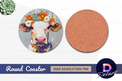 Colorful abstract floral mandala round coaster png Product Image 1