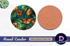 Butterflies with tropical leaves and Round Coaster PNG Product Image 1