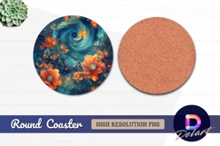Artistic floral butterfly swirl round coaster png Product Image 1