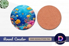 Vibrant undersea scene Round Coaster PNG Product Image 1