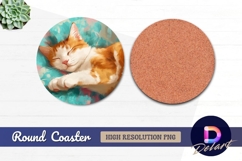 Sleeping orange tabby cat round coaster png Product Image 1