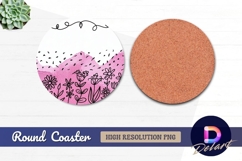 Pink watercolor flower field Round Coaster PNG Product Image 1