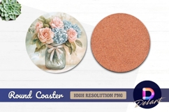 Watercolor roses and hydrangeas round coaster png Product Image 1