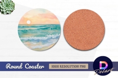 Watercolor seascape Round Coaster PNG Product Image 1