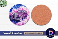 Watercolor purple classic car round coaster png Product Image 1