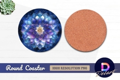 Watercolor mandala flower on dark blue Round Coaster PNG Product Image 1