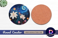 Floral nightscape with swirl and lilies Round Coaster PNG Product Image 1