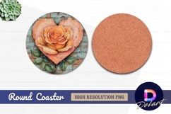 Heart shaped rose on distressed brick Round Coaster PNG Product Image 1