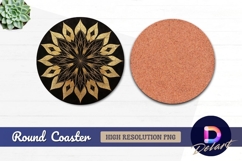 Golden floral mandala Round Coaster PNG Product Image 1