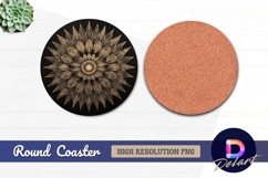 Golden mandala art on black Round Coaster PNG Product Image 1