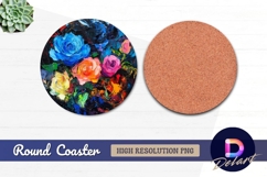 Colorful roses palette knife oil painting Round Coaster PNG Product Image 1