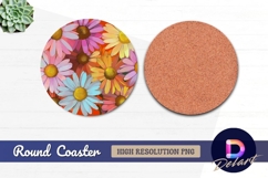 Colorful daisy flower pattern Round Coaster PNG Product Image 1