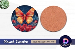 Butterfly and roses on starry night Round Coaster PNG Product Image 1
