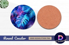Neon tropical leaves botanical background Round Coaster PNG Product Image 1